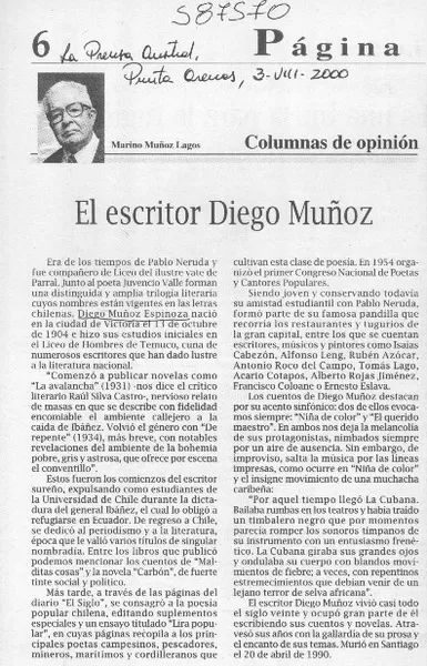 El escritor Diego Muñoz  [artículo] Marino Muñoz Lagos