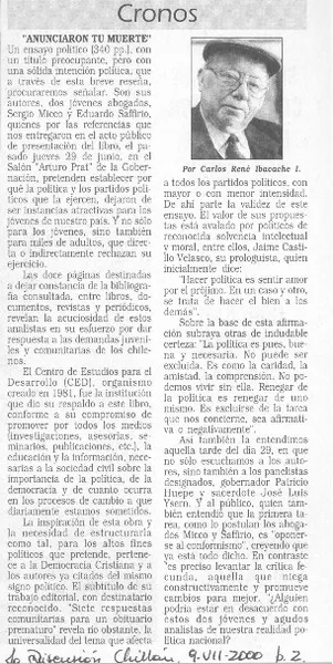 Anunciaron tu muerte  [artículo] Carlos René Ibacache
