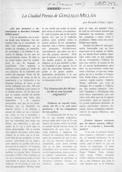 La ciudad poesía de Gonzalo Millán  [artículo] Ricardo Gómez López