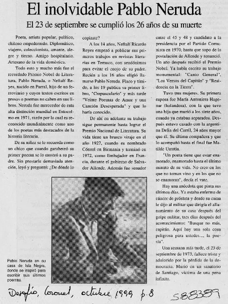 El inolvidable Pablo Neruda  [artículo]