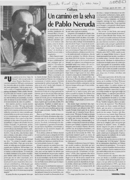 Un camino en la selva de Pablo Neruda  [artículo] Virginia Vidal