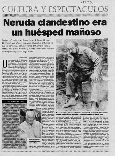 Neruda clandestino era un huésped mañoso  [artículo] Andrés Gómez