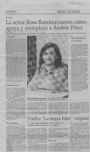 La actriz Rosa Ramírez cuenta cómo apoya y reemplaza a Andrés Pérez  [artículo] Claudia Guzmán.