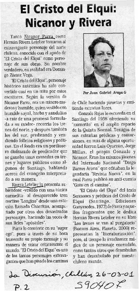 El Cristo del Elqui, Nicanor y Rivera  [artículo] Juan Gabriel Araya G.