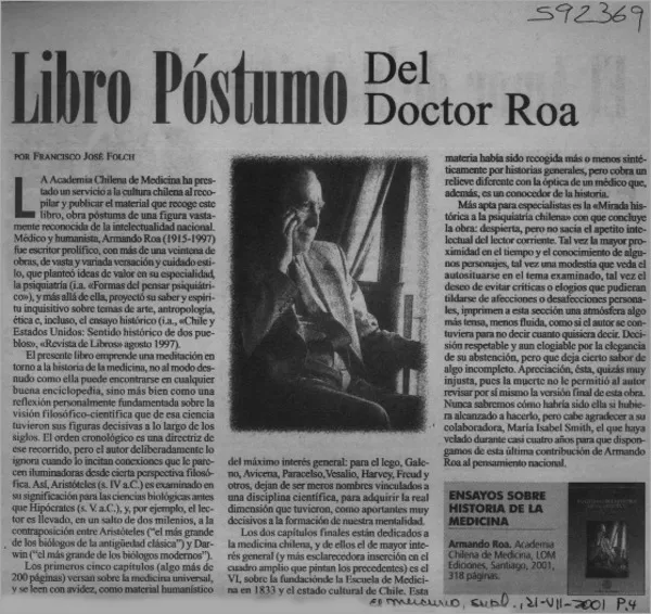 Libro póstumo del doctor Roa  [artículo] Francisco José Folch