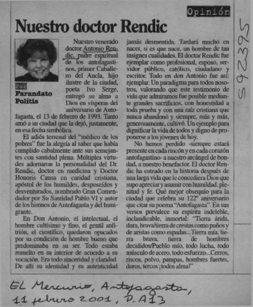 Nuestro doctor Rendic  [artículo] Ketty Farandato Politis.
