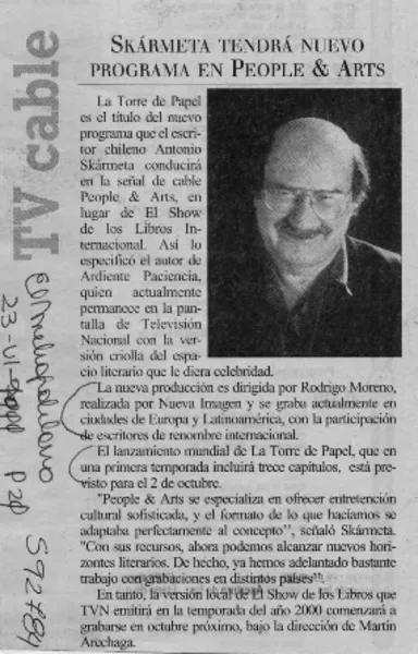 Skármeta tendrá nuevo programa en People & Arts  [artículo]