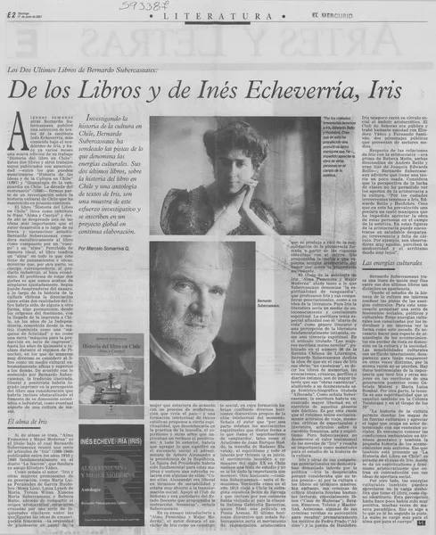 De los libros y de Inés Echeverría, Iris  [artículo] Marcelo Somarriva
