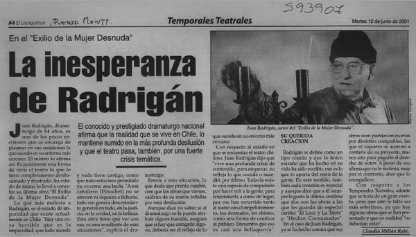La inesperanza de Radrigán  [artículo] Claudia Millán Rute
