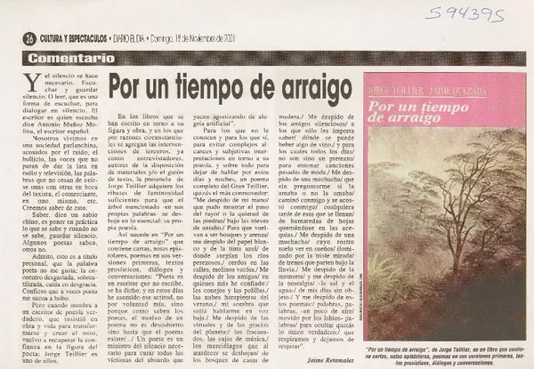 Por un tiempo de arraigo  [artículo] Jaime Retamales