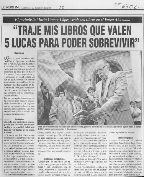 "Traje mis libros que valen 5 lucas para poder sobrevivir"  [artículo]