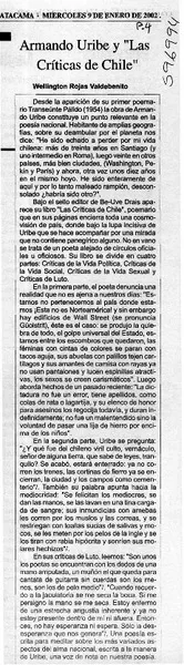 Armando Uribe y "Las críticas de Chile"  [artículo] Wellington Rojas Valdebenito.