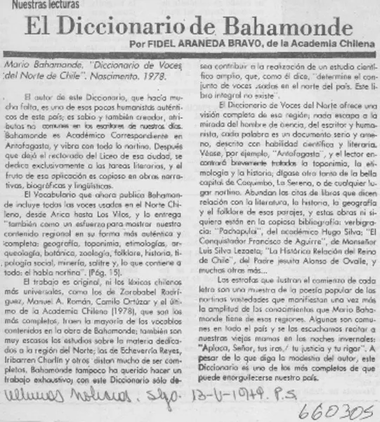 El diccionario de Bahamonde  [artículo] Fidel Araneda Bravo.