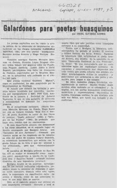 Galardones para poetas huasquinos  [artículo] Oriel Alvarez Gómez.