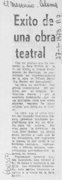 Éxito de una obra teatral.  [artículo]