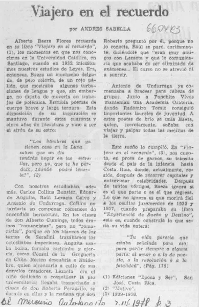 Viajero en el recuerdo  [artículo] Andrés Sabella.
