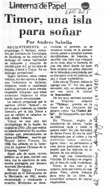 Timor, una isla para soñar  [artículo] Andrés Sabella.
