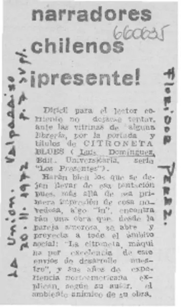 Narradores chilenos ¡presente!  [artículo] Floridor Pérez.