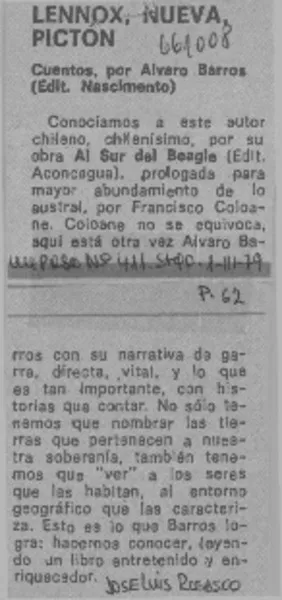 Lennox, nueva, picton  [artículo] José Luis Rosasco.