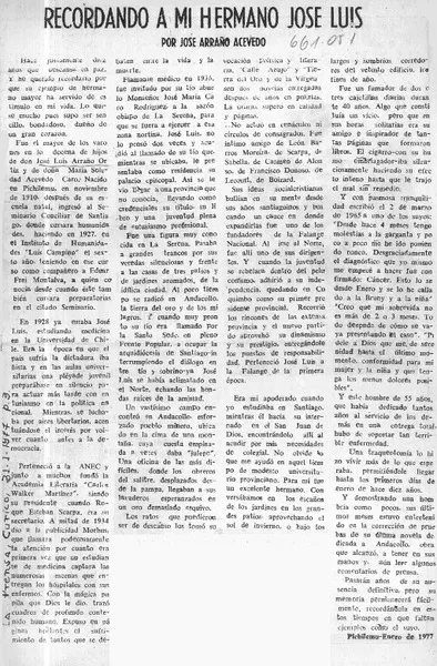 Recordando a mi hermano Jose Luis  [artículo] José Arraño Acevedo.