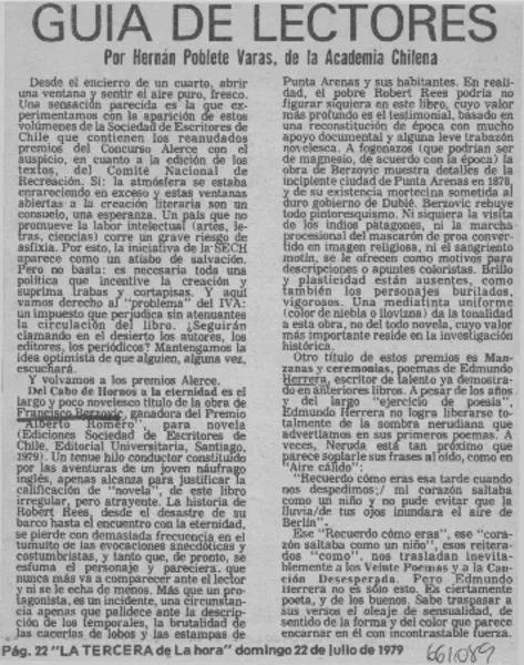 Guía de lectores  [artículo] Hernán Poblete Varas.