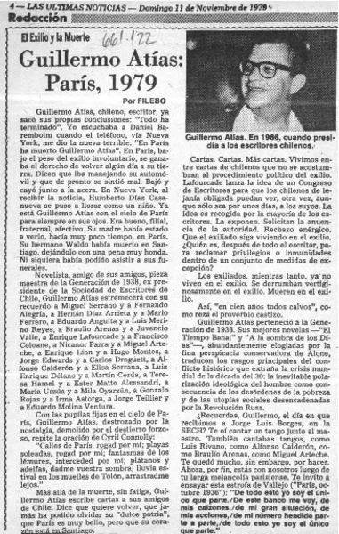 Guillermo Atías: París, 1979  [artículo] Filebo.