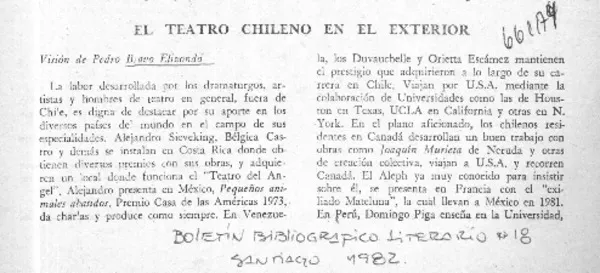 El teatro chileno en el exterior.  [artículo]
