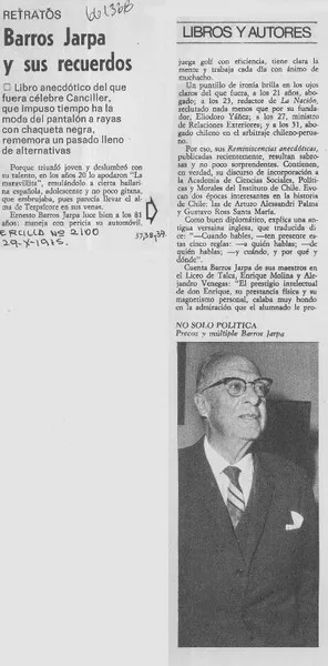 Barros Jarpa y sus recuerdos  [artículo] Rodolfo Garcés Guzmán.