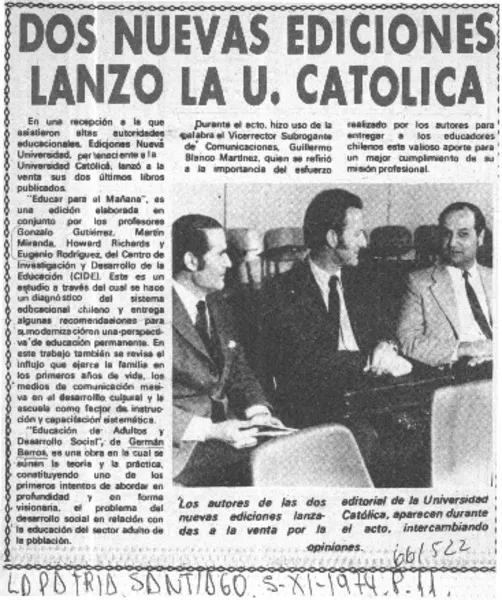 Dos nuevas ediciones lanzó la U. Católica.  [artículo]