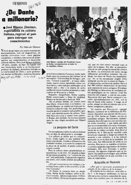 ¿De Dante a millonario?  [artículo] Manuel Délano.