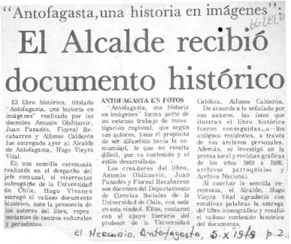 El alcalde recibió documento histórico.  [artículo]