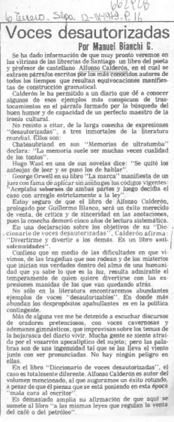 Voces desautorizadas  [artículo] Manuel Bianchi G.