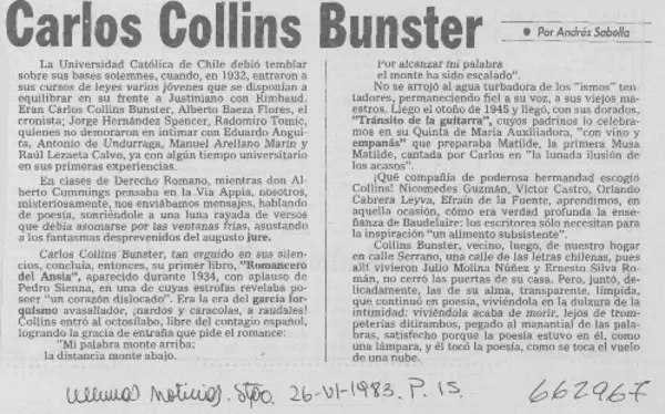 Carlos Collins Bunster  [artículo] Andrés Sabella.