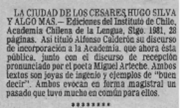 La Ciudad de los cesares, Hugo Silva y algo mas.  [artículo]