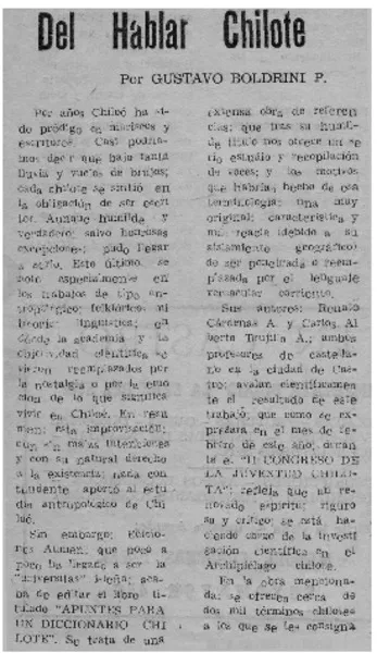 Del hablar de Chiloé  [artículo] Gustavo Boldrini P.