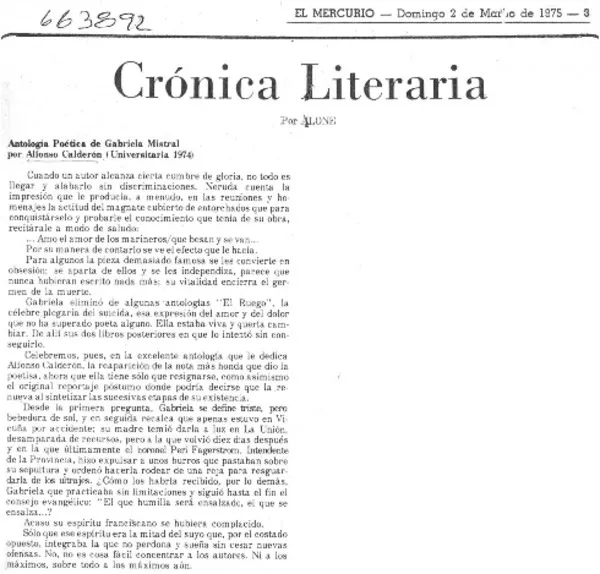 Crónica literaria  [artículo] Alone.