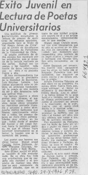 Éxito juvenil en lectura de poetas universitarios.  [artículo]