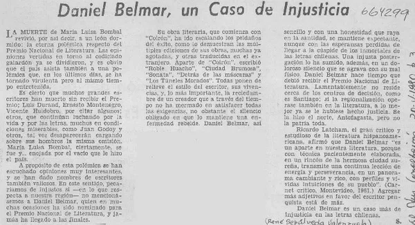 Daniel Belmar, un caso de injusticia  [artículo] S.