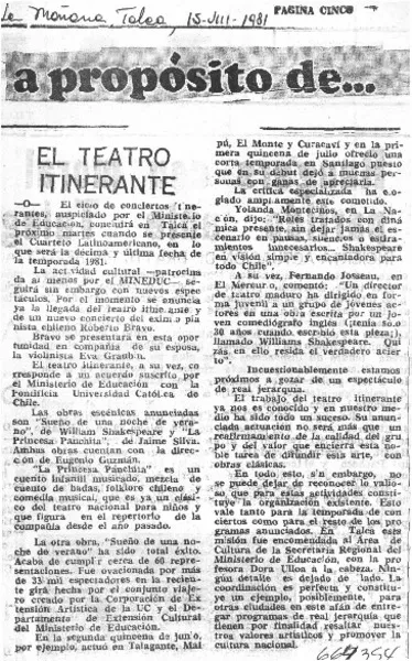 El Teatro itinerante.  [artículo]