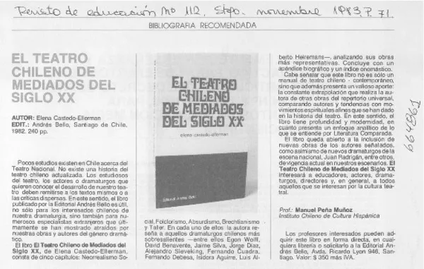 El teatro chileno de mediados del siglo XX  [artículo] Manuel Peña Muñoz.
