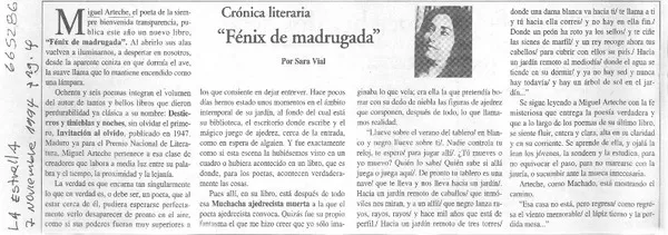Fénix de madrugada"  [artículo] Sara Vial.