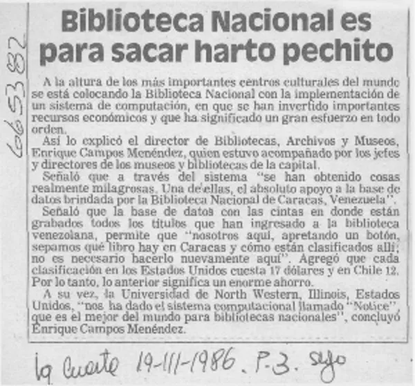 Biblioteca Nacional es para sacar harto pechito.  [artículo]