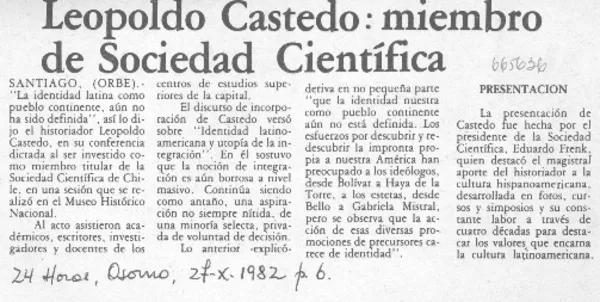 Leopoldo Castedo, miembro de la Sociedad Científica.  [artículo]