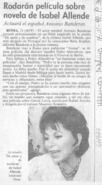 Rodarán película sobre novela de Isabel Allende.  [artículo]