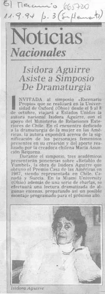 Isidora Aguirre asiste a simposio de dramaturgia.  [artículo]