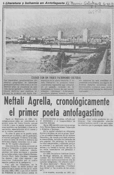Neftalí Agrella, cronológicamente el primer poeta antofagastino.  [artículo]
