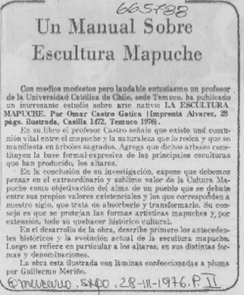Un manual sobre Escultura mapuche.  [artículo]