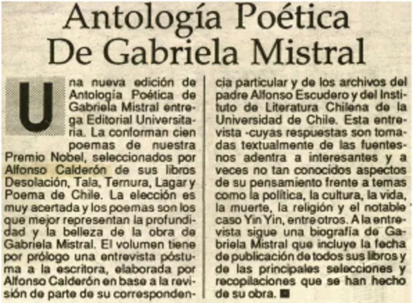 Antología poética de Gabriela Mistral.  [artículo]
