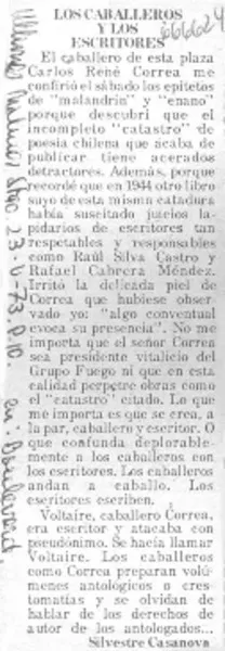 Los caballeros y los escritores.  [artículo]