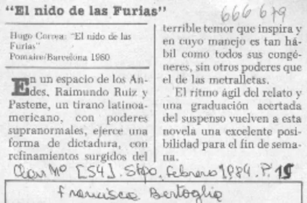 El nido de las furias"  [artículo] Francisca Bertoglia.